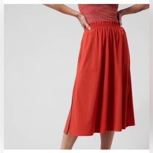 Athleta Savannah Vibrant Burnt Orange Athleisure Midi/Maxi Pull On Skirt Size M